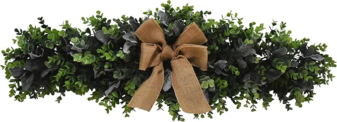v-max 32"" Lamb's Ear Eucalyptus Swag with Burlap Ribbon, Green