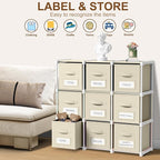 Geelin 9 Cube Storage Organizer with Fabric Bins and Labels 11 Inch, Fabric Collapsible Cubby Clothes Storage Drawer Dresser for Bedroom Living Room Office Organization