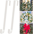 ESFUN Black Wreath Hanger for Front Door, Metal Wreath Hooks Holder Over The Door Wreath Hanger for Hanging Christmas Decorations Xmas Decor (2 Pack-White, 12 Inch)