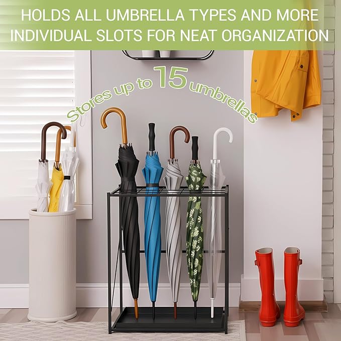 Colingmill Folding Umbrella Storage Stand Rack Holder Organizer Free Standing Umbrella Rack with Removable Drip Tray for Entryway Home Office Hotel Entry Hallway(L18.31 X W11.89 X H19.69 Inch)