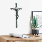 ShineOnAngel Crucifix Wall Cross, 12 Inch Bronze Patina Wall Crucifix Modern Home Decor, Hand Painted Resin Antique Style Jesus Cross for Wall Religious Housewarming Gifts