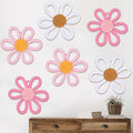 Zeyune 6 Pcs Boho Nursery Daisy Flower Wall Art Decor Woven Macrame Wall Pediments Boho Daisy Floral Nursery Art Decor for Home Bedroom Decorations(Cute,Yarn and Cotton Rope)