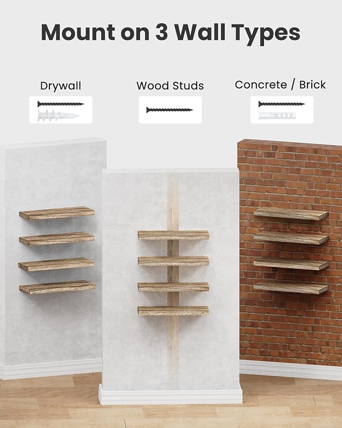Amada Homefurnishing Floating Shelves, Paulownia Wood Wall Shelves for Living Room/Bedroom/Kitchen/Home Office, Wood Floating Shelf for Home Storage & Organization, Set of 4, 15.75″L x 5.91″W x 0.98″H