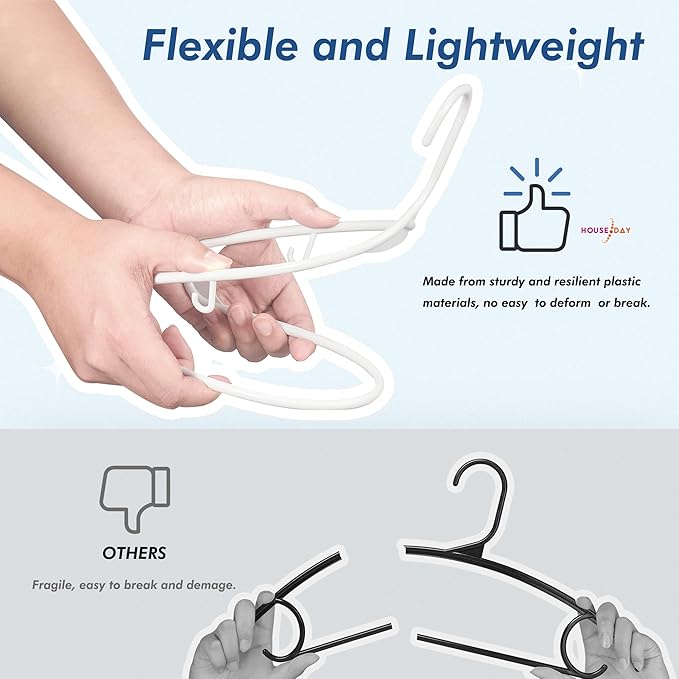 HOUSE DAY White Plastic Hangers 16 Pack, Space Saving Coat Hanger, Clothes Hanger with Non Slip Hooks, Plastic Clothing Hangers for Closet, Ideal for Everyday Use on Shirts, Coats, Pants, Dress