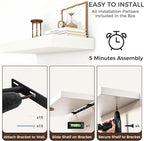 Venusmiles Floating Shelves for Wall, 72 Inch Wide x 12 Inch Deep Floating Shelves, Long Wood Floating Wall Shelf Shelves for Living Room Bathroom Bedroom Kitchen Home - (White, 72" W x 12" D x 2" H)