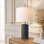 PoKat Small Table Lamps Set of 2 for Bedroom, 20.75'' Matte-Textured Farmhouse Ceramic Bedside Lamps for Night Stands, Stone-Like Modern Lamps for Living Room End Table Hallway Entryway Decor Black