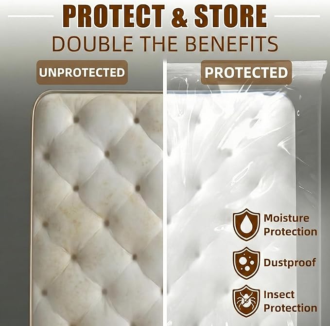 Memory Foam Mattress Vacuum Bag, Heavy-Duty Mattress Storage Bag for Moving and Transport, Mattress Compression Bag with Straps & Dual-Zip Seal (Orange Straps, King/Cal-King)