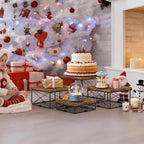 ELITEROO Buffet Risers and Stands, Square Display Risers for Catering Supplies, Wooden Food Display Stand for Buffet Table, 3 Tier Dessert Stands for Cake, Cupcake, Party Treat, Rustic Brown, 6"x7"x8"