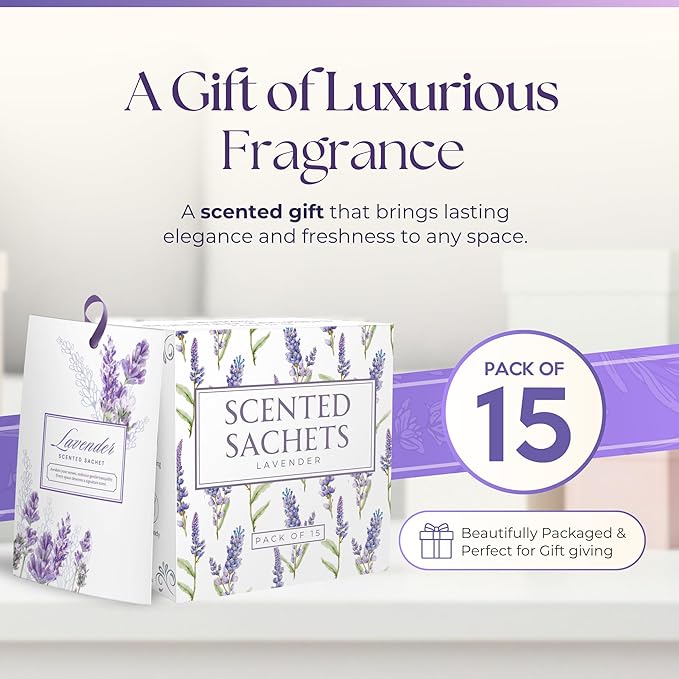 15 Pack Sachets for Drawers and Closets, Scented Sachets for Drawers, Closet Freshener Sachet for Drawers to Refresh Any Space, Sachet Bags, Scented Drawer Fresheners for Dresser, Lavender