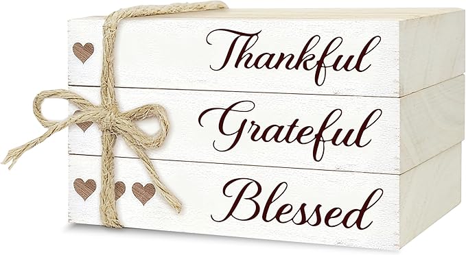 Decorative Books For Home Decor, Wood Book Stack For Table Decor, Thankful Grateful Blessed Decoration Books For Living Room Bookshelf Office, Thanksgiving Farmhouse Stacked Books Decoration (L79)