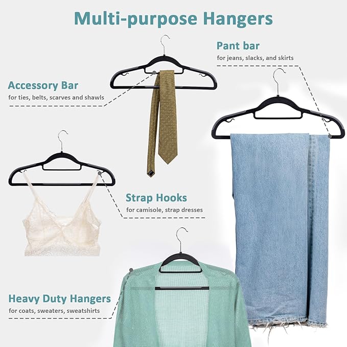 Heavy Duty Plastic Clothes Hangers, Space Saving Hangers 30 Pack, Non-Slip, 0.2 Inches Slim, 360° Swivel Silver Hook for Shirts, Pants & Wet/Dry Garments, Black and Dark Gray