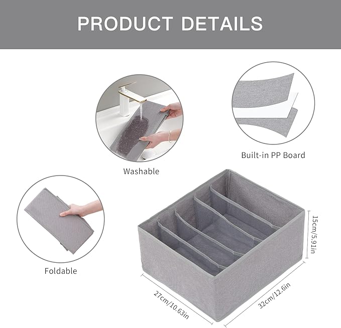 Qozary Pants Jeans Organizer for Closet, 4 Pack Drawer Organizers for Clothing, 5 Grids Wardrobe Clothes Storage for Deep Drawer, T-Shirts, Legging, Short