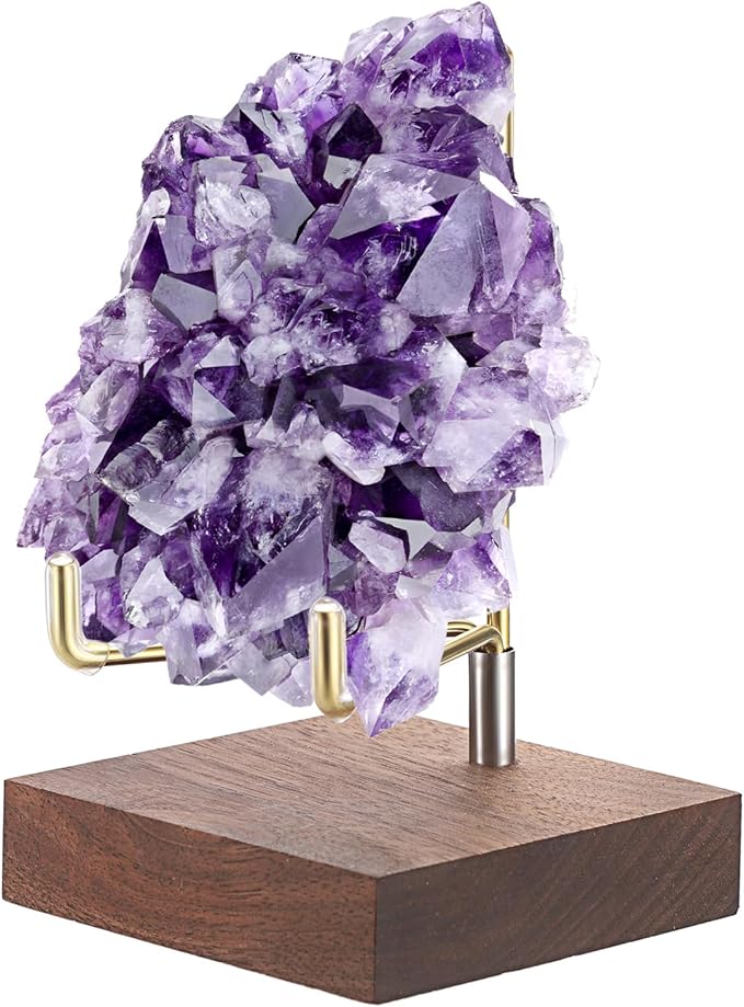 Hipiwe Display Stand Easel with Adjustable Metal Arms Wooden Base Rock Display Easel Holder for Fossil Coral Geodes Rock Mineral Agate Plate Seashell and Small Collectibles,2.6"x2.6"x4.2"