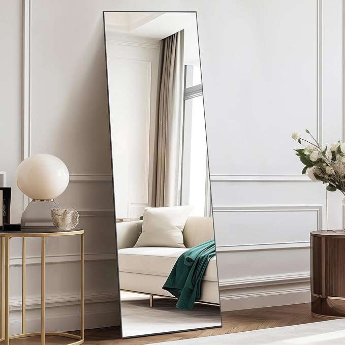 DUMOS 59"x16" Full Length Mirror, Full Body Mirror with Aluminum Alloy Thin Frame, Standing Mirrors with Leaning or Hanging, Suitable for Bedroom, Livingroom, Cloakroom, Black