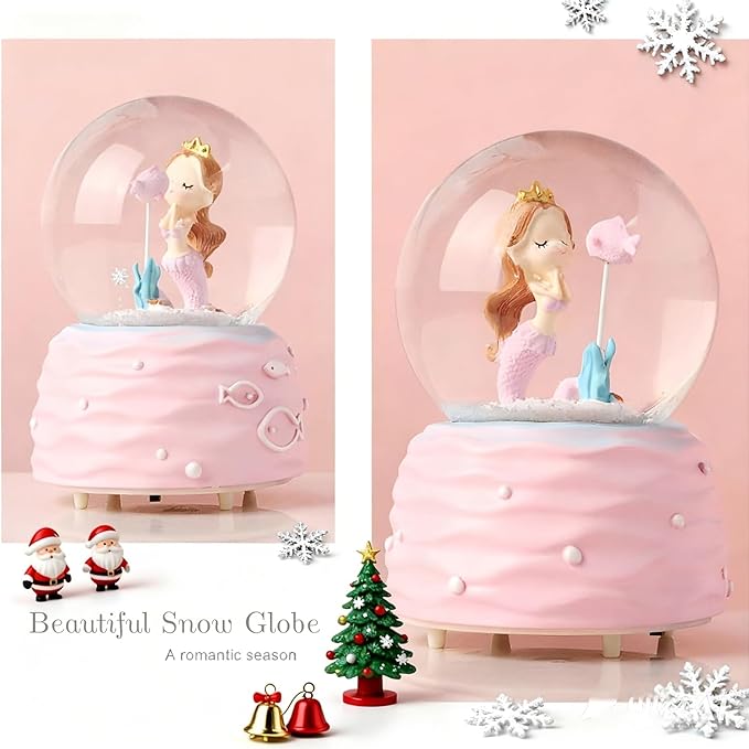 Snow Globes,Mermaid Snowglobes with Musical,LED Lights, Musical Snow Globe Music Box Color Lights