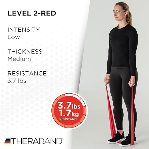 THERABAND Professional Resistance Band, Red Level 2 Medium, 5 ft Exercise Band for Physical Therapy, Strength Training, Upper and Lower Body Workouts, Yoga and Pilates