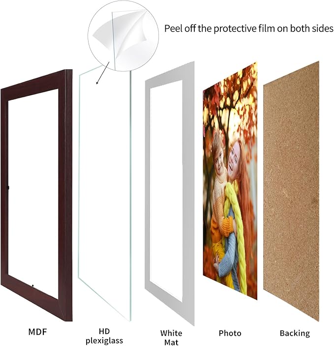 Lyeasw 5x7 Picture Frame Set of 15, Display Pictures 5x7 with Mat or 6x8 without Mat, Multi Photo Frames for Wall Mounting or Tabletop Display, Dark Red