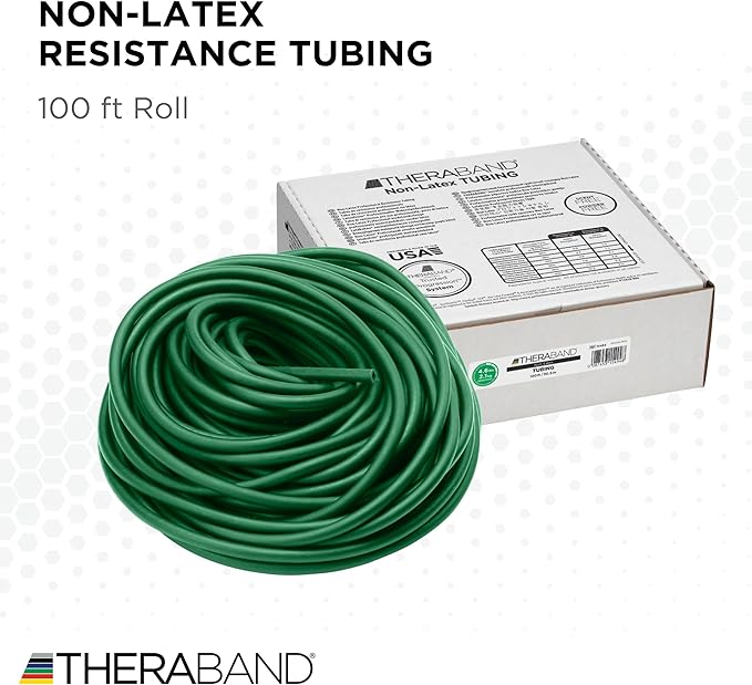 THERABAND Latex Resistance Tubing, Red, Medium Level 2, 100 ft Roll, Professional Grade Resistance Band for Exercise, Upper and Lower Body Workouts, Cut-to-Length, Color-Coded Levels
