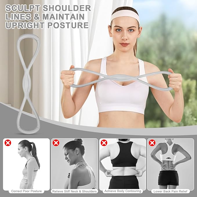Figure 8 Resistance Band: Resistance Bands with Handles for Working Out - 8 Shaped Resistance Bands for Women - Exercise Bands for Arms - Fullbody Yoga Pulling Rope