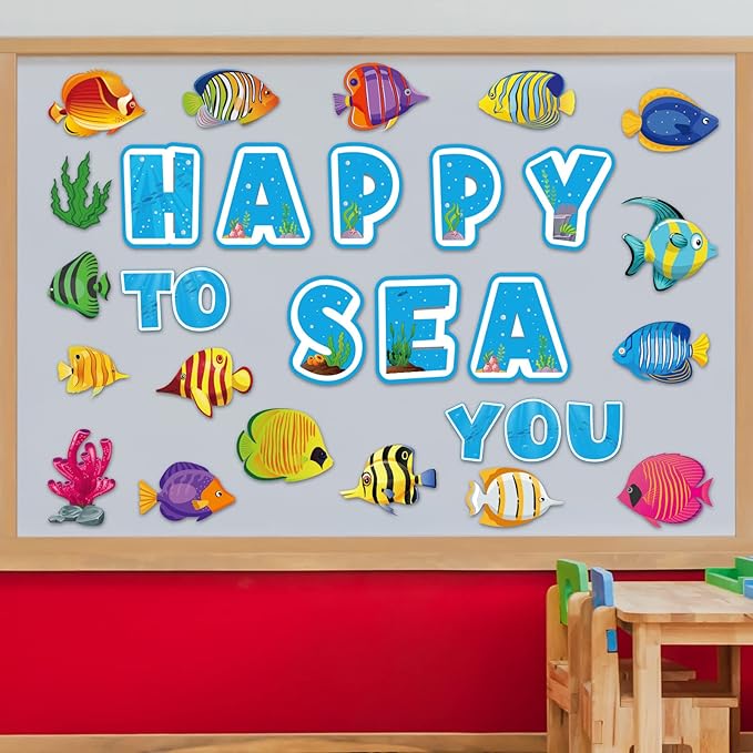 Ocean Theme Fish Classroom Bulletin Board Decorations Tropical Fish Paper Cutouts Under The Sea Bulletin Board Set for Fishing Theme Toddler Kids Birthday Party Classroom Decor