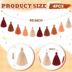 WILLBOND 4 Pieces Valentine's Day Tassel Garland for Classroom Wall Decor Boho Pastel Garland Cotton Tassel Banners for Party School(3.1 Inch,Boho Colors)