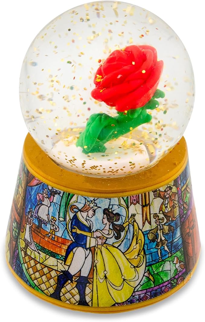 Disney Beauty and the Beast Mini Light-Up Adult Snow Globe with Glitter | 3 Inches Tall
