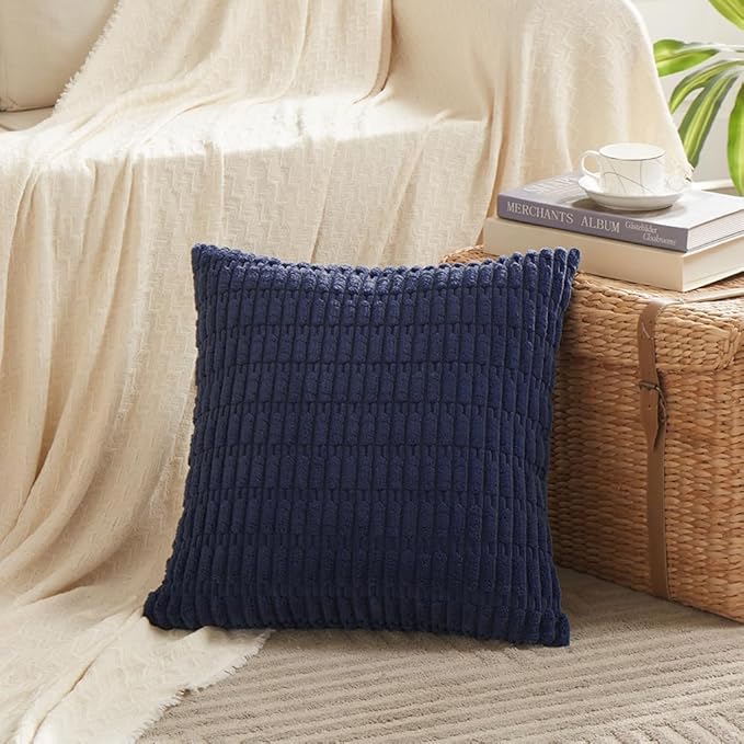 Fancy Homi 4 Packs Decorative Throw Pillow Covers for Living Room Couch Bed, Modern Farmhouse Boho Home Décor Accent Cushion Case, 18" x 18", Navy Blue