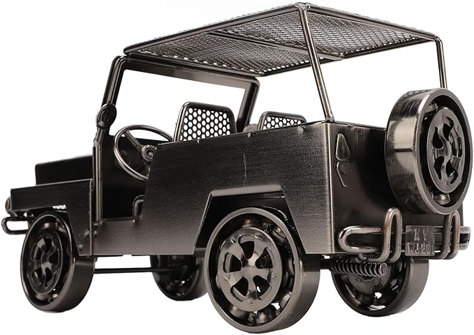 Alomejor Handcrafted Iron Car Figurine, Antique Vintage Metal Vehicle Model Home Decor with Exquisite Metal Craftsmanship, for Living Room TV Cabinet Wine Cooler Display (Silver)
