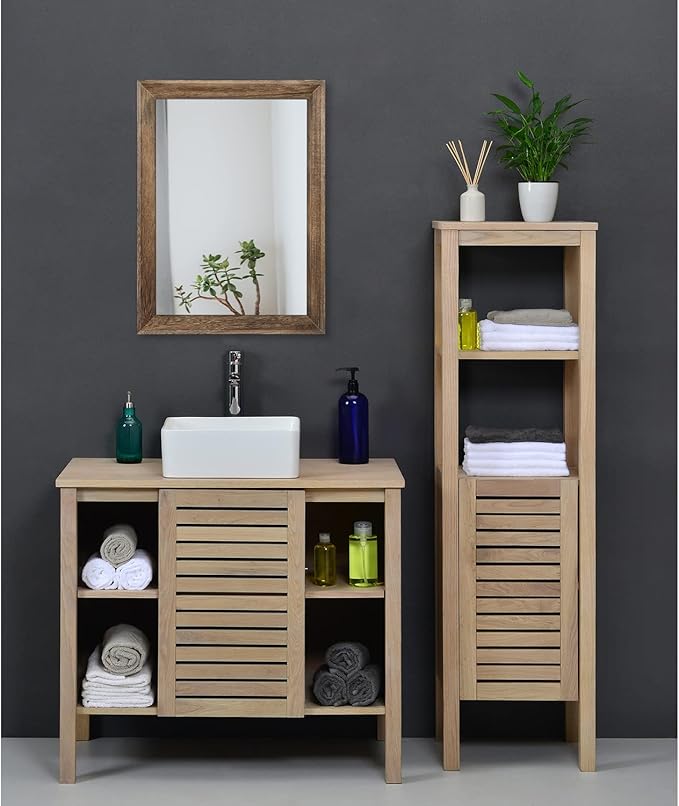 AAZZKANG Rustic Wood Mirror Rectangle Decorative Wall Mirrors with Frame for Bedroom Living Room Bathroom Entryway Hanging Small Brown