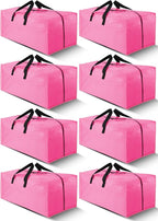 Cosy Family 8 Pack Heavy Duty Extra Large Moving Bags with Backpack Straps - Strong Handles & Zippers, Storage Totes For Space Saving, Fold Flat, Alternative to Moving Box (40 gal, Pink)