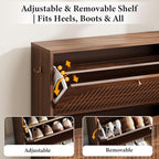 Nicetree Arch-Chic Shoe Cabinet for Entryway, Modern Mid-Century Shoe Storage Cabinet with Fluted, Narrow Shoe Rack with Adjustable Shelves & Tipping Protection, Fits Size 12 Shoes,Luminous Walnut