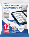 12 Pack Vacuum Storage Bags, Compression Bags for Travel, Roll Up Reusable Travel Space Saver for Luggage, Camping, and Storage (No Vacuum or Pump Needed).