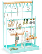 ProCase Jewelry Organizer Stand Necklace Organizer Earring Holder, 6 Tier Jewelry Stand Necklace Holder with 15 Hooks, Jewelry Tower Display Rack Storage Tree for Bracelets Earrings Rings -Aqua