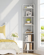 Hzuaneri Corner Shelf Stand, Corner Bookshelf, Plant Shelf, Corner Display Rack, Standing Shelf with Metal Frame for Living Room, Bathroom, Kitchen, Industrial Style, 6 Tier White CS06613W