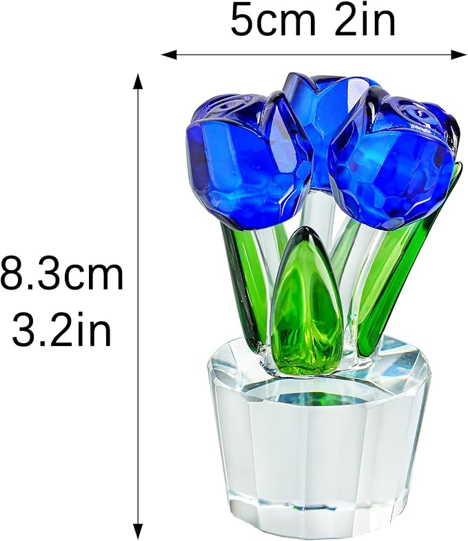 Blue Crystal Rose Flower Figurine for Wife Girlfriend Rose Collectible Figurines for Valentine's Day(3.2 * 2inch)