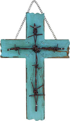 RWI Simple 10 1/2" Weathered Wood & Barbwire Decorative Wall Cross - Shabby Chic Chalk Paint Look