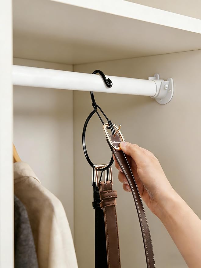 6 Pack Belt Hanger, Tie Hanger & Belt Organizer, Rust-Proof Belt Hanger for Closet, Ties, Scarves, Bags & Accessories, Keeps Closet Neat & Organized, Black