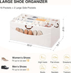 STO STO Shoe Organizer for Closet, Fits Up to 16 Pairs, XL Shoe Box Containers with Adjustable Dividers, Clear Cover Shoe Storage Bins, Stackable Space Saving Shoes Holder for Shoes and Boots, Beige