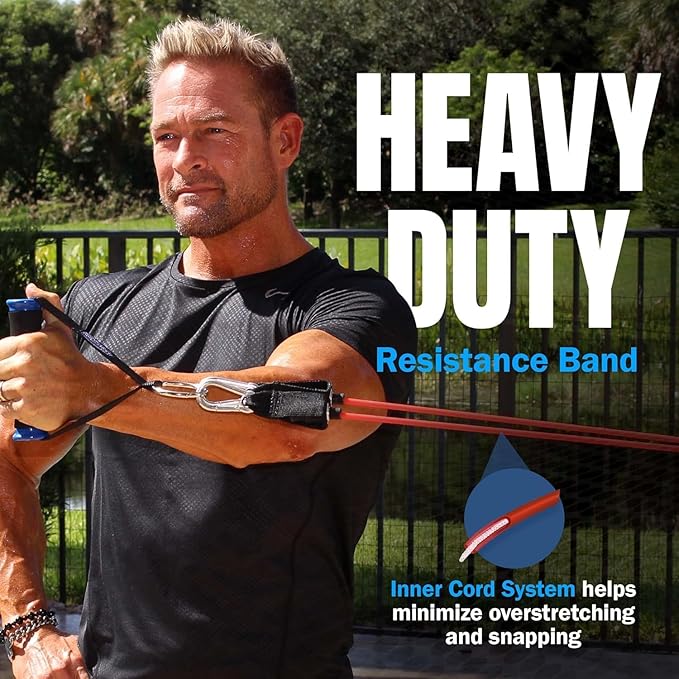 Bodylastics Patented Basic Series Resistance Band Set - 5 Resistance Bands with Snap Reduction Tech, 2 Handles, 2 Ankle Straps, 1 Door Anchor & 1 Carry Bag