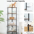 HOOBRO Corner Shelf Stand, Industrial 5-Tier Corner Bookshelf with Metal Frame, Plant Display Shelf, Small Bookcase for Small Spaces, Bedroom, Living Room, Rustic Brown BF33CJ01
