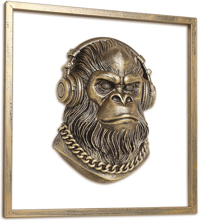 JJALIGHTS Exquisite Resin Animal Head Wall Sculpture (Gift Metal Frame) - Imitation Copper Vintage Decor for Living Room, Bedroom & Office | Decorative Wall Hanging Art (Bigfoot)