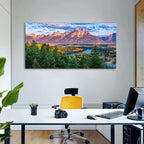 AIYISU Grand Teton Mountain Wall Art Sunset Nature National Park Posters Oxbow Bend Snake River Landscape Wall Decor Wyoming Scenery Painting Artwork for Living Room Office Home Decoration 35x70