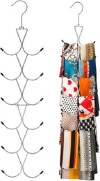 Scarf Hanger 12 Storages,Scarf Organizer with 360 Swivel Hook,Legging Organizer for Closet,Closet Organizer for Scarves, Shawl,Belt,Purse & Baseball Cap