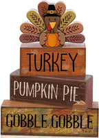 Lineshading 4 Pcs Thanksgiving Decorations for Home Wooden Turkey Decor Fall Tiered Tray Decor Thanksgiving Table Centerpiece Rustic Wooden Turkey Block Sign for Autumn Harvest Party Kitchen Shelf