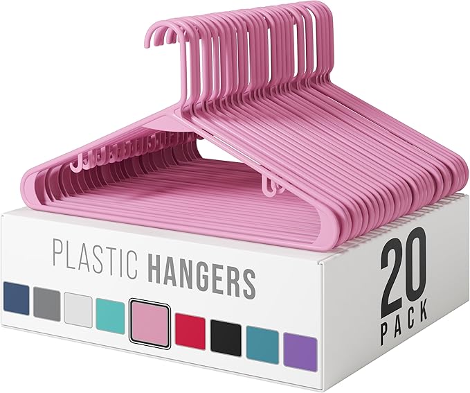 Plastic Hangers 20 Pack Pink - Clothes Hangers - Makes The Perfect Coat Hanger and General Space Saving Clothes Hangers for Closet - Percheros Ganchos para Colgar Ropa Hangars