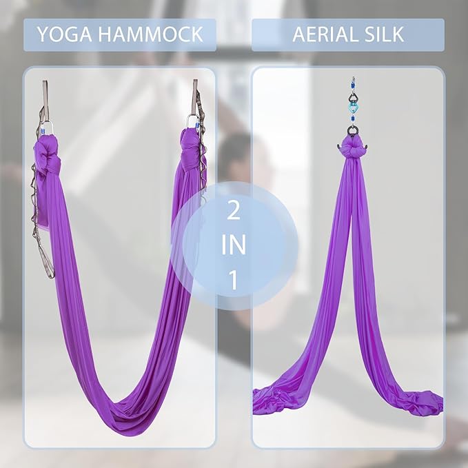 Aerial Silks Yoga Swing Set - 9/11 Yards Aerial Yoga Hammock Kit Anti-Gravity Flying for Fitness, Low/Non Stretch Nylon Tricot Fabric Hardware Included for Dance
