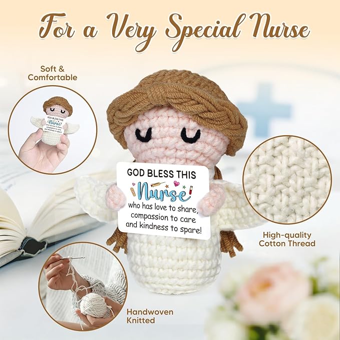 Nurse Gifts - Positive Crochet Angel - Nurse Week, Retirement Gifts, Birthday, Appreciation Gift for RN Registered Practitioner, LPN, Nursing School Graduation - Bulk Gift for Hospital Staff