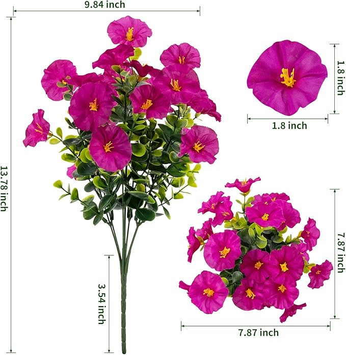 Lnoicy Artificial Flowers for Outdoor 12 Bundles Eucalyptus Fake Flowers for Planter,UV Resistant Fake Morning Glory for Home/Porch/Garden Decoration (6 Color)