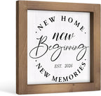 Wooden New Home New Beginnings New Memories Sign, 2026 House Warming Gifts Ideas for Homeowner, Apartment Housewarming Decorations for Indoor Table Shelf Wall Art Tiered Tray Mantel Entryway