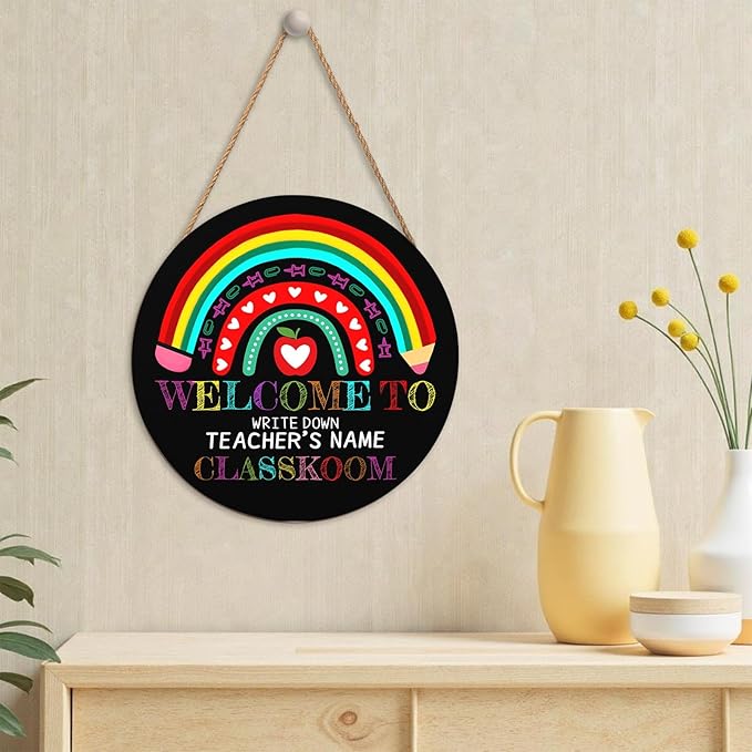 Personalized Welcome Sign for Classroom Custom Teacher Name Classroom Door Sign 12x12in Welcome to Our Classroom Door Hanging Sign Back to School Teacher Supplies Appreciation Gifts